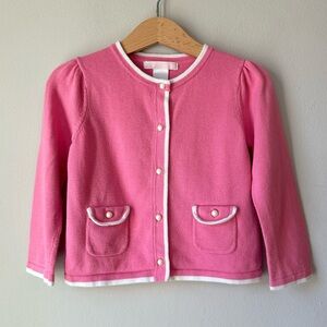 Janie and Jack Toddler Girl’s Pink And White Old Money Cardigan Size 2T
